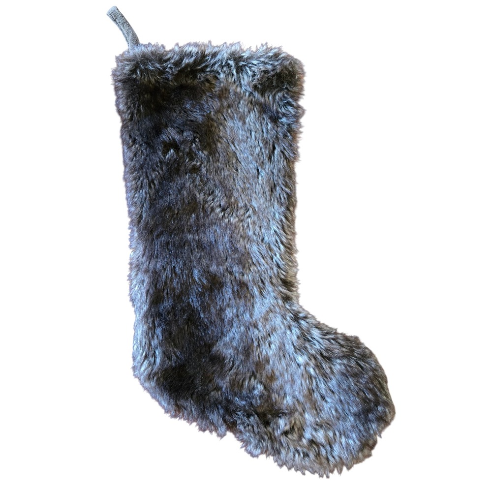 Brown Grey Chic Faux Fur Christmas Stocking Rustic Woodland Lodge Holiday Decor